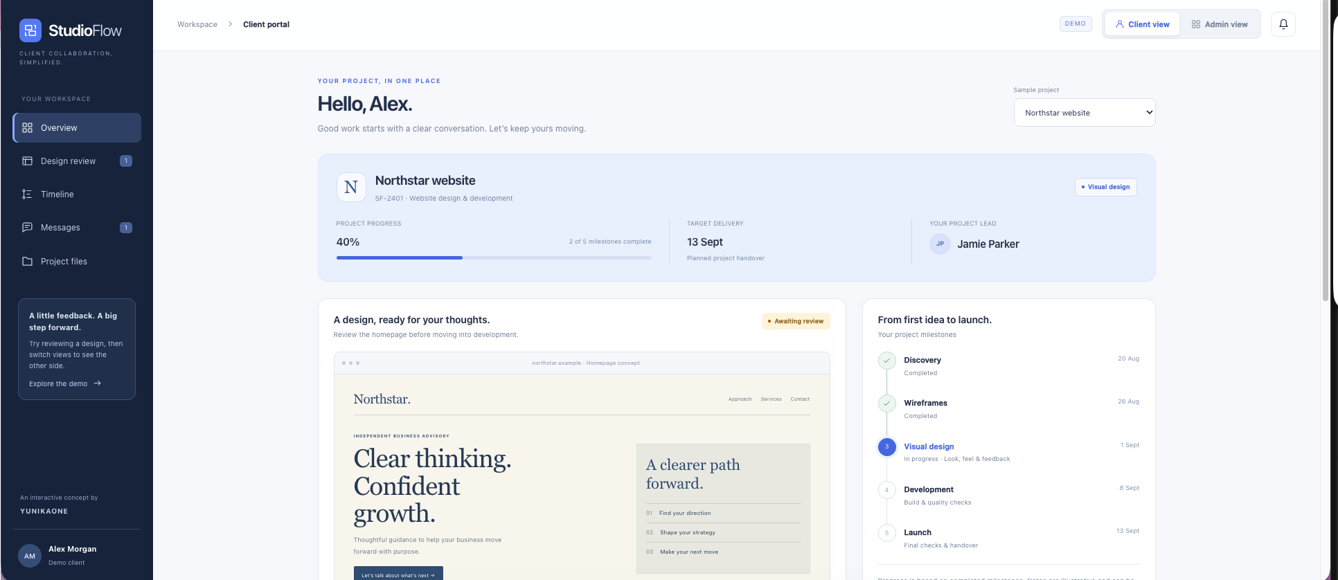 StudioFlow client project portal preview